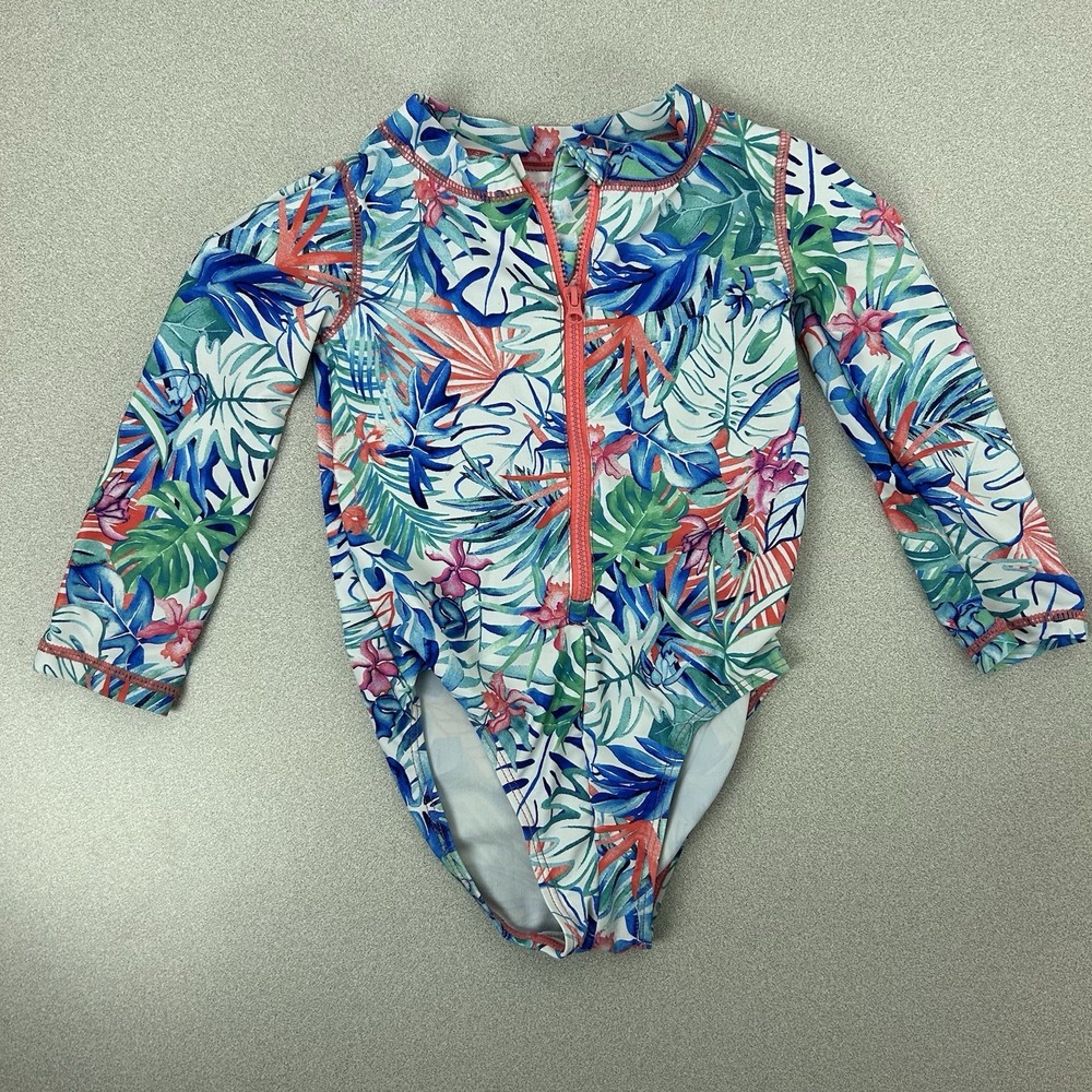 Girl's - Tommy Bahama Floral Long Sleeve One Piece Swimsuit, Size 24M